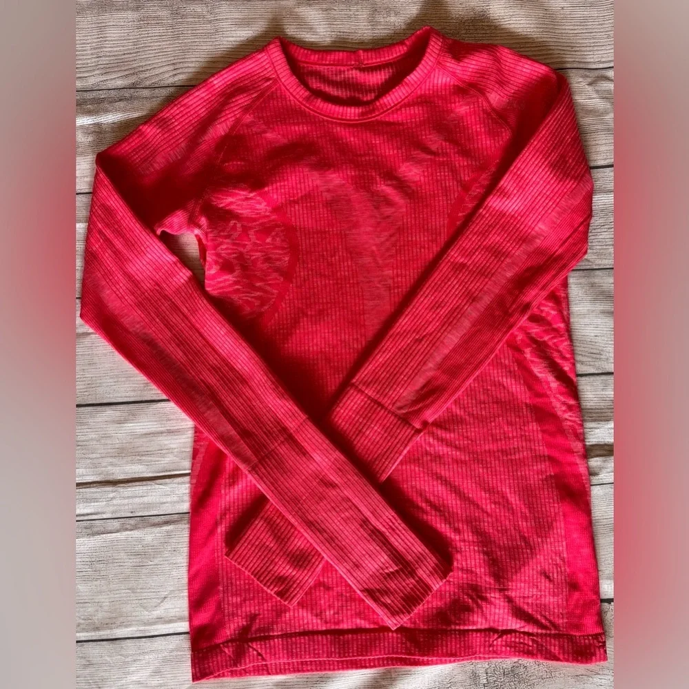 Lululemon Swiftly Tech Long Sleeve Top Neon Coral Pink Thumbholes Size 6